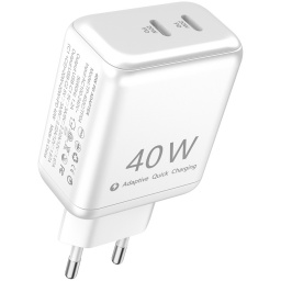 CARGADOR DE PARED DOBLE USB PD DE 20W CARGA RAPIDA QUICK CHARGER TIPO C USB-C 40W TOTAL