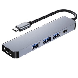 HUB USB C TIPO C 5 EN 1 - 3 PUERTOS USB 3.0 1 PUERTO USB-C 3.1 + 1 HDMI (VIDEO 4K) USB-C TYPE C