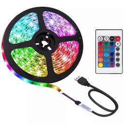 ROLLO CINTA LUCES LED TIRA RGB 5050 5M USB 5 METROS CON CONTROL REMOTO