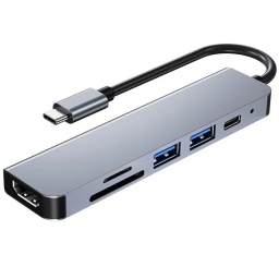 HUB ADAPTADOR USB C TIPO C 6 EN 1 LECTOR MEMORIA SD / MICRO-SD 2-USB 3.0 1-USB-C 3.1 1-HDMI TYPE C
