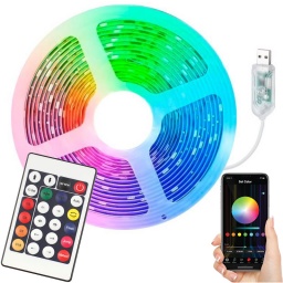 ROLLO CINTA LUCES LED PARA FIESTAS ARBOLITO DE NAVIDAD TIRA RGB 5 METROS CONTROL Y APP BLUETOOTH 5M