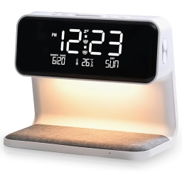 RELOJ DESPERTADOR CON CARGADOR INALAMBRICO DE CELULAR 3 EN 1 LUZ VELADORA LAMPARA LED MESA DE LUZ