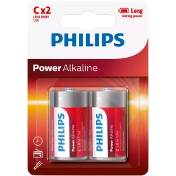 PILAS MEDIANA C ALCALINAS X2 PHILIPS ALKALINE 2 UNIDADES LR14 BABY LONG