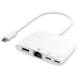 HUB USB TIPO C + ADAPTADOR DE RED ETHERNET RJ45 1 PUERTO USB TIPO A Y 2 PUERTOS USB-C 3.0