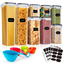SET RECIPIENTES ALMACENAMIENTO DE ALIMENTOS CON TAPAS 8 PIEZAS PLASTICO ORGANIZADORES FRASCOS