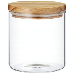 FRASCO DE VIDRIO TAPA BAMBU BOLLON RECIPIENTE DE 600ML 12.5 X 10.5CM