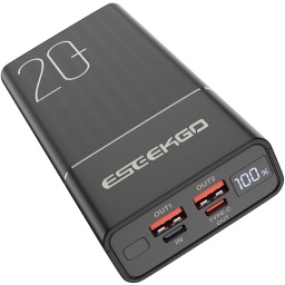 POWER BANK BATERIA CARGADOR DE EMERGENCIA RESPALDO 20000 MAH 4 PUERTOS USB 2 TIPO A USB-C 22.5W QC