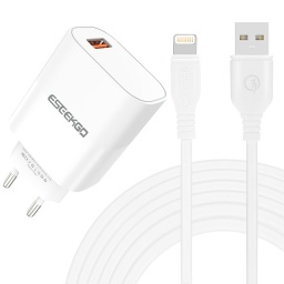 CARGADOR DE PARED QC 3.0 CARGA RAPIDA QUICK CHARGER + CABLE LIGHTNING COMBO ESEEKGO QC-06