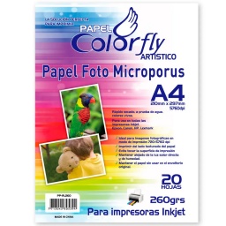 PAPEL FOTOGRAFICO MICROPORUS A4 RESMA 20 HOJA CALIDAD 5760DPI 260GRS