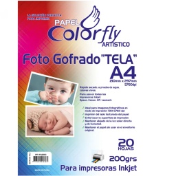 PAPEL FOTOGRAFICO GOFRADO "TELA" A4 RESMA 20 HOJA CALIDAD 5760DPI 260GRS