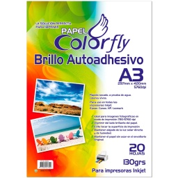 PAPEL FOTOGRAFICO A3 AUTOADHESIVO BRILLANTE COLORFLY 130GR X 20 HOJAS 5760DPI