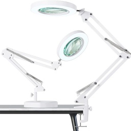 LAMPARA ARTICULADA CON ARO LUZ LED Y LUPA 5X CON BASE PARA MESA O ESCRITORIO Y MORZA PARA TABLA
