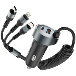 CARGADOR DE AUTO PD 60W + 3 CABLES IPHONE Y 2 USB-C + 2 PUERTOS USB TIPO C Y USB TIPO A 20W 18W