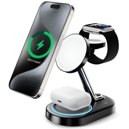 CARGADOR INALAMBRICO WIRELESS 3 EN 1 MAGSAFE PARA IPHONE APPLE WATCH Y AIRPODS QI MESA ESCRITORIO