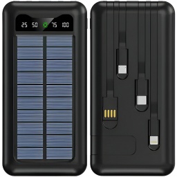 CARGADOR DE EMERGENCIA O POWER BANK SOLAR 10000 MAH INCLUYE 4 CABLES Y LINTERNA TREQA TR-946