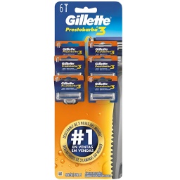 PACK X6 MAQUINAS PARA AFEITAR GILLETTE PRESTOBARBA 3 CABEZA PIVOTANTE DE 3 HOJAS 6 UNIDADES