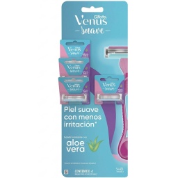 PACK X4 MAQUINAS DE AFEITAR GILLETTE VENUS SIMPLY SUAVE 3 CON CABEZA PIVOTANTE DE 3 HOJAS 4 UNIDADES