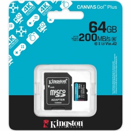 MEMORIA MICROSD 64GB KINGSTON 200 MB/S V30 A2 GRABAR EN 4K 8K CANVAS GO! PLUS