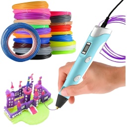 L�PIZ LAPICERA 3D + 20 ROLLOS DE FILAMENTO DE COLOR DE REGALO IMPRESOS 3D PARA NI�OS - CELESTE