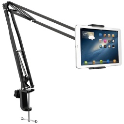 SOPORTE TIPO BRAZO PARA TABLET CON MORSA ESCRITORIO MESA SIRVE EXTENSIBLE DE 12 A 19.5CM - BLANCO