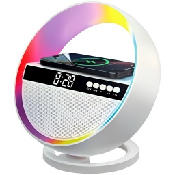 LAMPARA LUCES LED RGB COLORES PARLANTE CARGADOR INALAMBRICO CELULAR ANILLO 3 EN 1 LUZ VELADORA XM-G5
