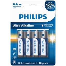 PILAS ULTRA ALCALINAS AA PHILIPS LR6 1.5V X4 UNIDADES ALKALINAS EXTRA LARGA DURACION DOBLE A
