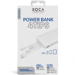 CARGADOR DE EMERGENCIA O POWER BANK 10000 MAH INCLUYE 4 CABLES - ROCA PB10/CAB