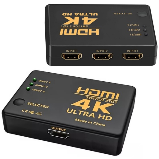 SWITCH HDMI 3 PUERTOS 1080P UHD 4K SE ALIMENTA DEL MISMO HDMI