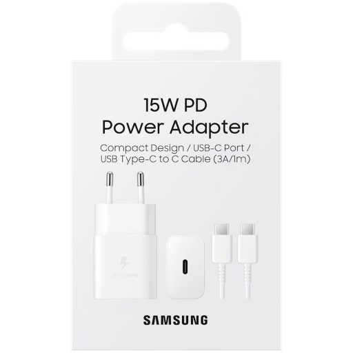 CARGADOR DE PARED TIPO C 15W PD + CABLE 1 METRO USB C A USB-C ORIGINAL SAMSUNG 3A