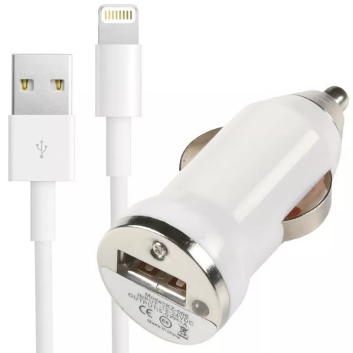 COMBO KIT CARGADOR USB AUTO 1A + CABLE LIGHTNING IPHONE 14 13 12 11 10 8 7 6 5