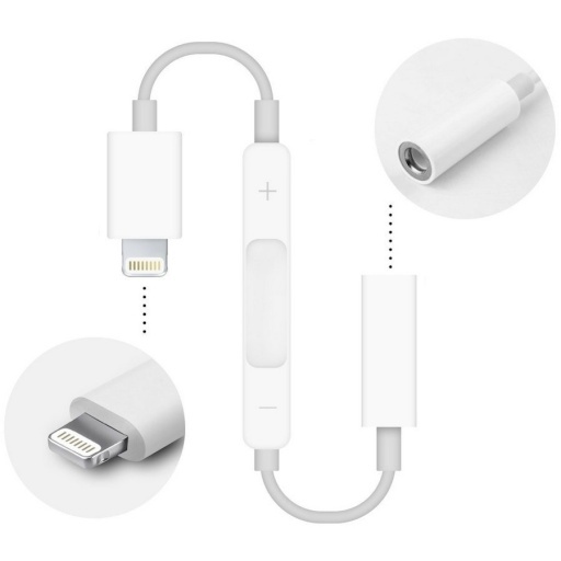 CABLE ADAPTADOR IPHONE LIGHTNING A JACK SPICA AURICULARES CON CONTROL DE VOLUMEN