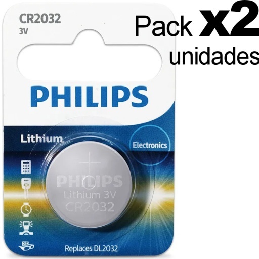 PACK X2 PILA BATERIA CR2032 PHILIPS LITIO LITHIUM RELOJ 3V