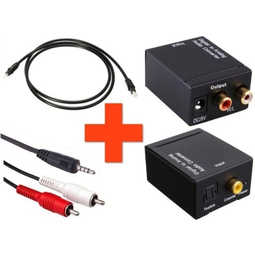 KIT CONVERSOR DE AUDIO DIGITAL FIBRA A RCA + CABLE TOSLINK + CABLE RCA