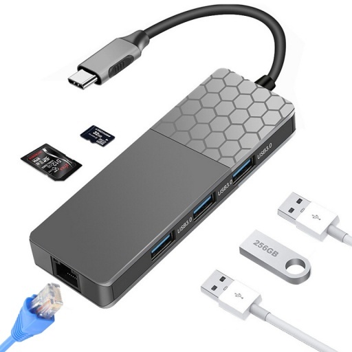 ADAPTADOR DE RED GIGABIT + LECTOR DE TARJETAS DE MEMORIA + HUB USB-C TIPO C ETHERNET RJ45