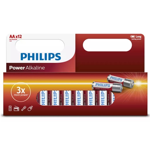 PACK X12 PILAS ALCALINAS PHILIPS AA 1.5V ROJAS BLISTER 12 UNIDADES