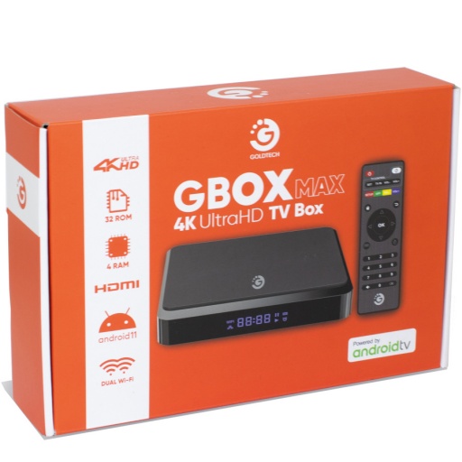 SMART TV BOX 4K ANDROID 11 QUAD CORE 32GB ROM 4GB RAM CON CONTROL REMOTO GBOX MAX ULTRA HD GOLDTECH