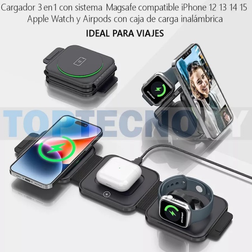 Cargador inalámbrico 3 en 1 para iPhone, Apple Watch y Airpods