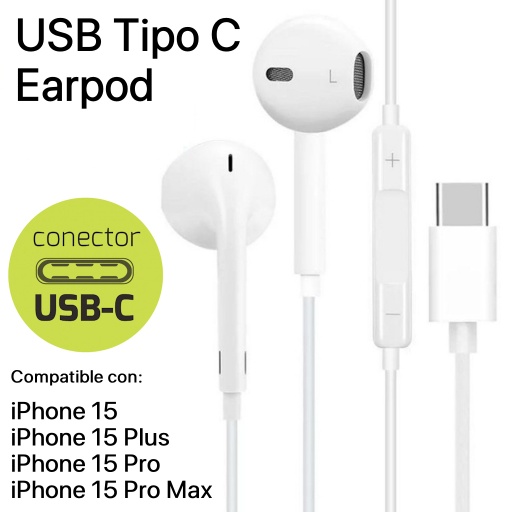 AURICULARES CON MANOS LIBRES USB-C TIPO C EARPOD CALIDAD PREMIUM COMPATIBLE IPHONE  15 TODOS CELULARE