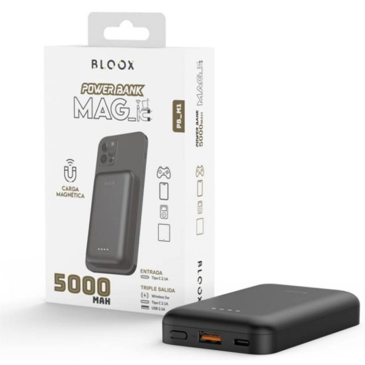 POWER BANK O BATERIA EXTERNA MAGNETICA MAGSAFE PARA IPHONE 12 13 14 15  NEGRO 5000MAH CELULARES Carga