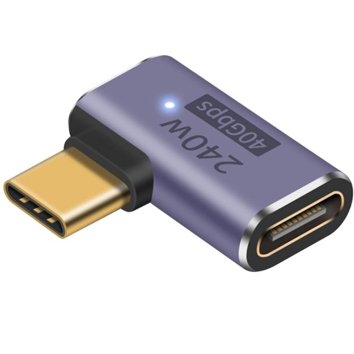 ADAPTADOR CUPLA USB-C ANGULO 90 GRADOS CHATO MACHO-HEMBRA USB C TIPO C DATOS Y VIDEO