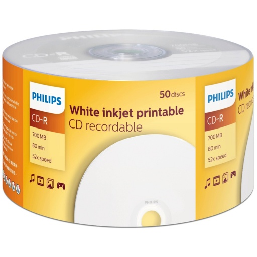 PACK X50 CD-R VIRGEN MARCA PHILIPS 52X 700MB 80 MIN AUDIO - IMPRIMIBLE PRINTABLE