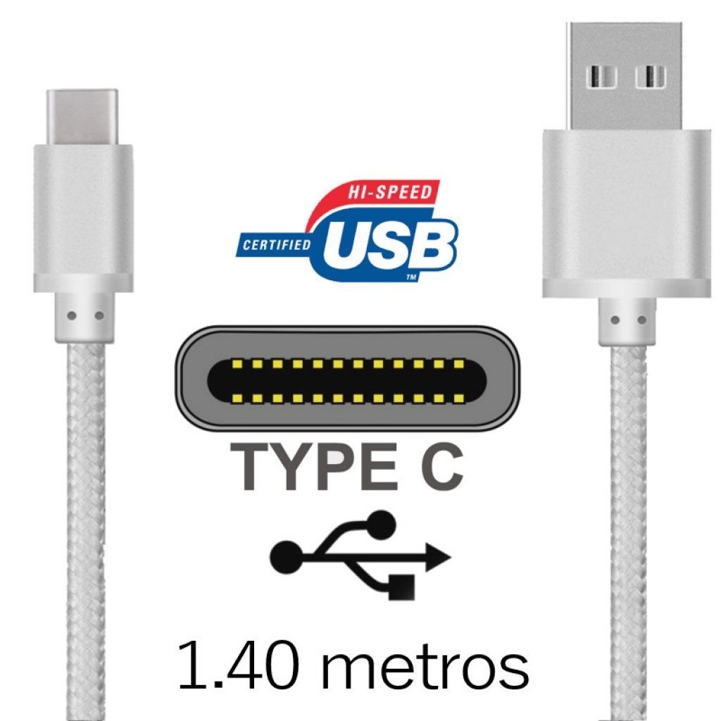 Cable Usb Tipo C Cordon Reforzado 1m - TecnoEshop CBA