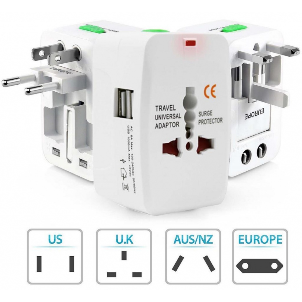 Adaptador universal de enchufe de viaje con 2 puertos USB