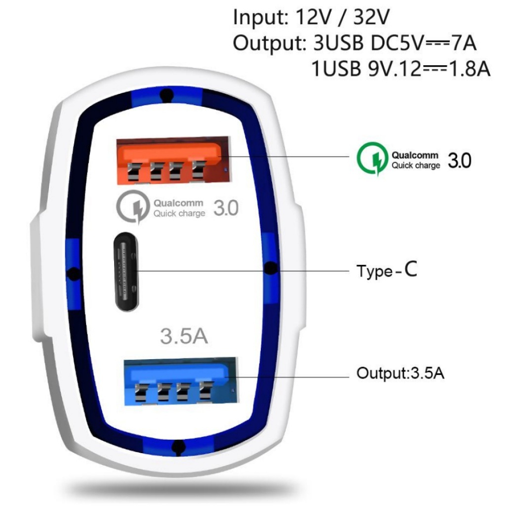 CARGADOR DE AUTO QC 3.0 CARGA RAPIDA 2 PUERTOS USB QUICK CHARGER 1 USB
