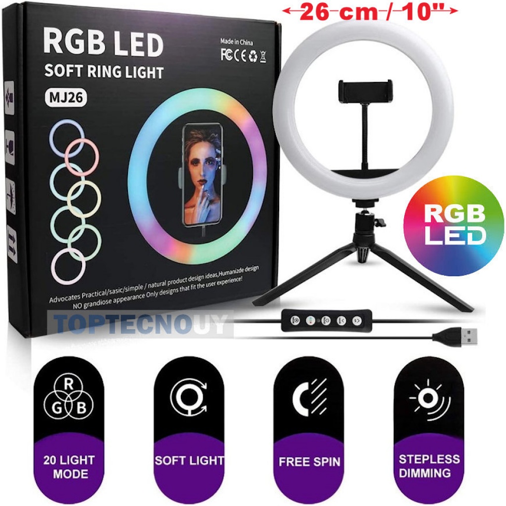 ARO LUZ LED SELFIE ANILLO DE 26CM RGB + CONTROL + TRIPODE VIDEOS
