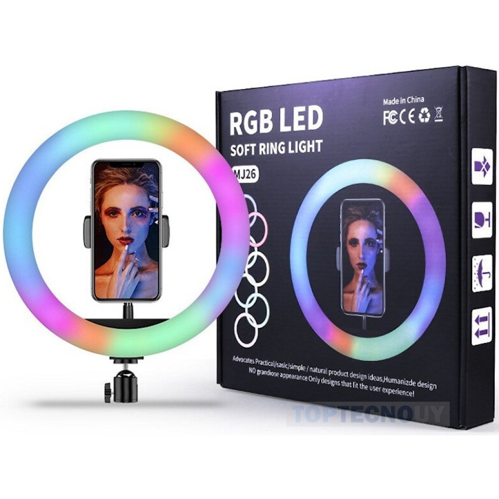 Anillo de luz multicolor LED, aro iluminación fotográfica con soporte para  móvil, videoconferencia, selfie, Tik Tok, maquillaje