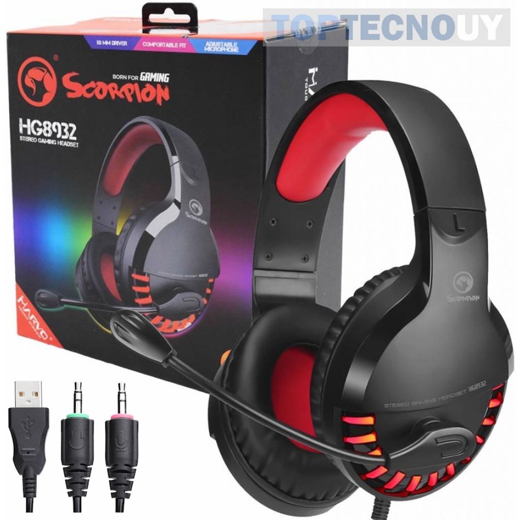 AURICULARES GAMER PC MARVO HG8932 2 JACK AUDIO Y MIC SEPARADOS 2.1MT CABLE  GAMERS Auriculares