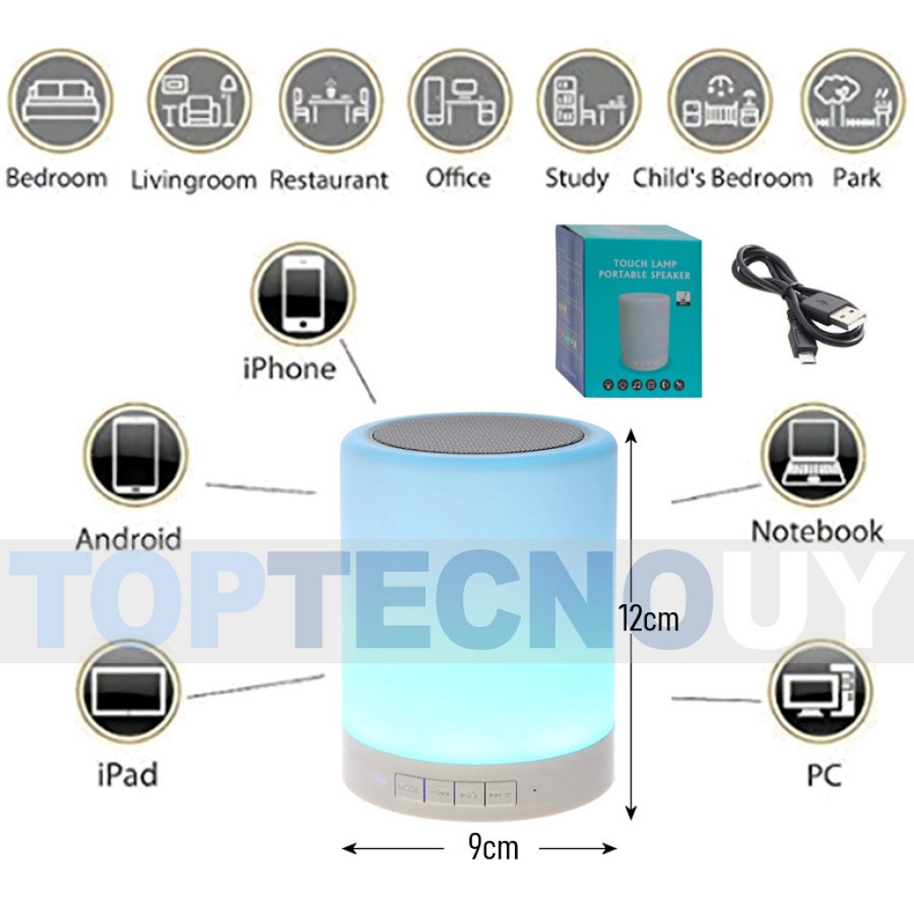 abeja Glorioso cada vez LAMPARA DE MESA TACTIL LED DE COLORES CON PARLANTE BLUETOOTH FM USB  MICRO-SD AUX TOUCH AUDIO Y VIDEO