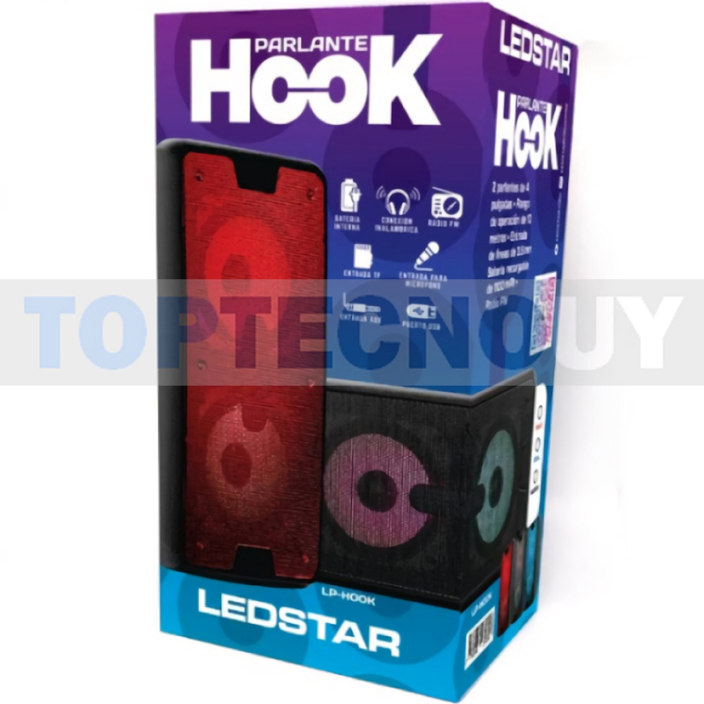 Inicialmente Alfombra Compositor CAJA PARLANTE BLUETOOTH TWS 2X4" CON LUCES LED USB AUX TARJETA DE MEMORIA  HOOK2 AUDIO Y VIDEO