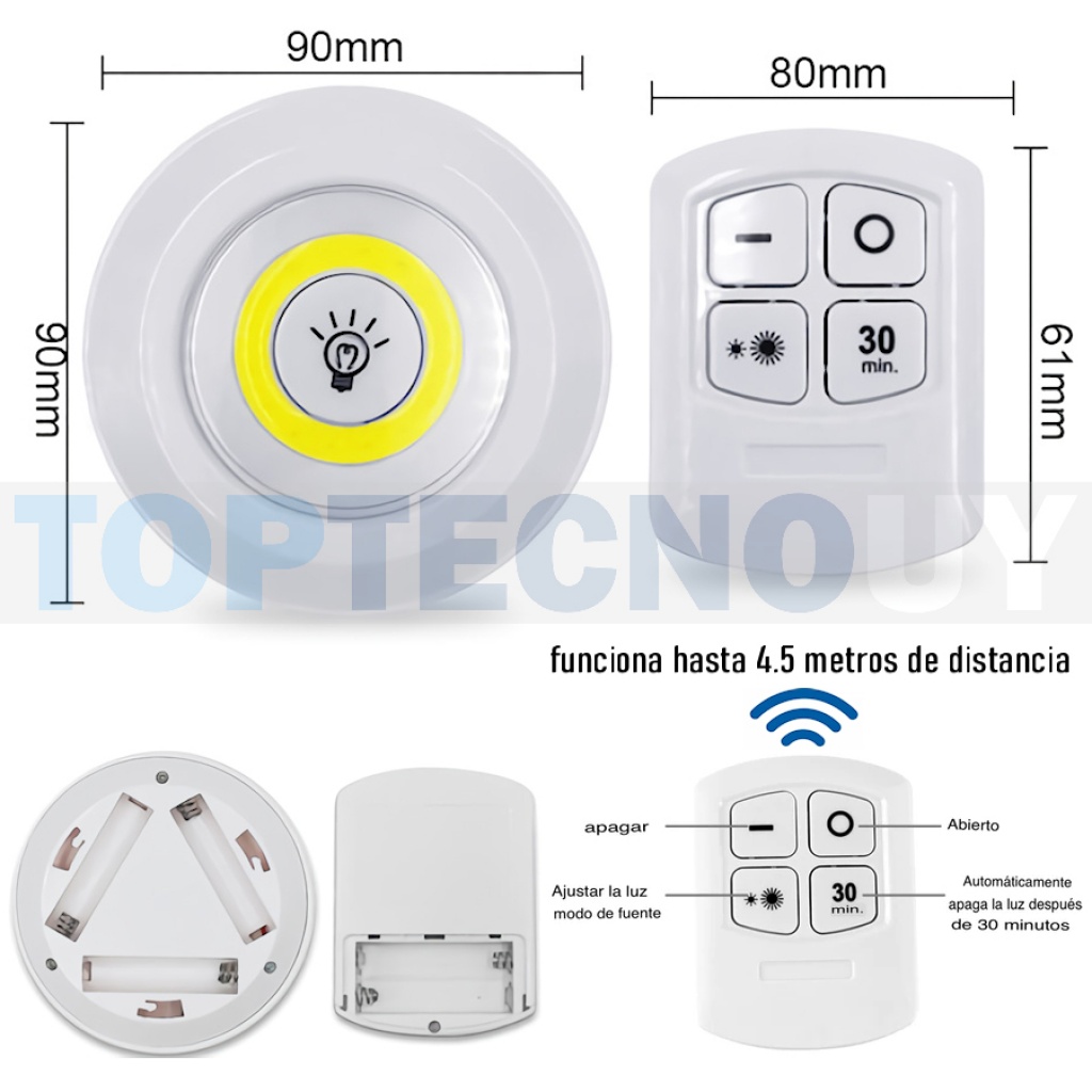 SET DE 3 LUCES LED DE USO INTERIOR LUZ INALAMBRICA CON CONTROL REMOTO HOGAR  Iluminación